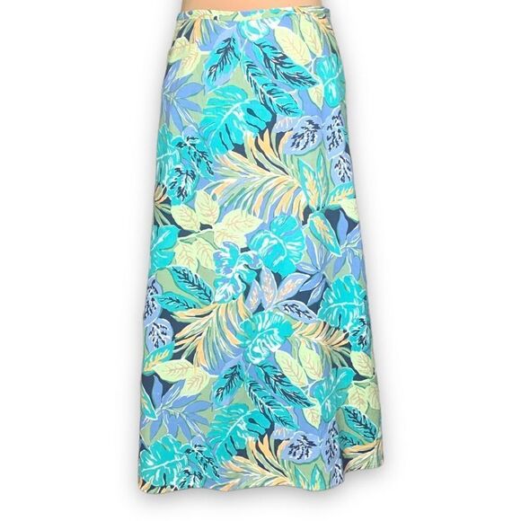 Talbots Skirt Multicolored Blue Tropical Leaf Pattern Lightweight Linen Blend - Picture 11 of 11